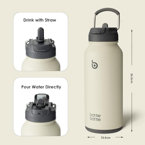 BOTTLE BOTTLE 32oz Insulated Water Bottle Stainless Steel Sport Water Bottle with Straw Dual-use Lid Design for Gym with Pill Box (gray)