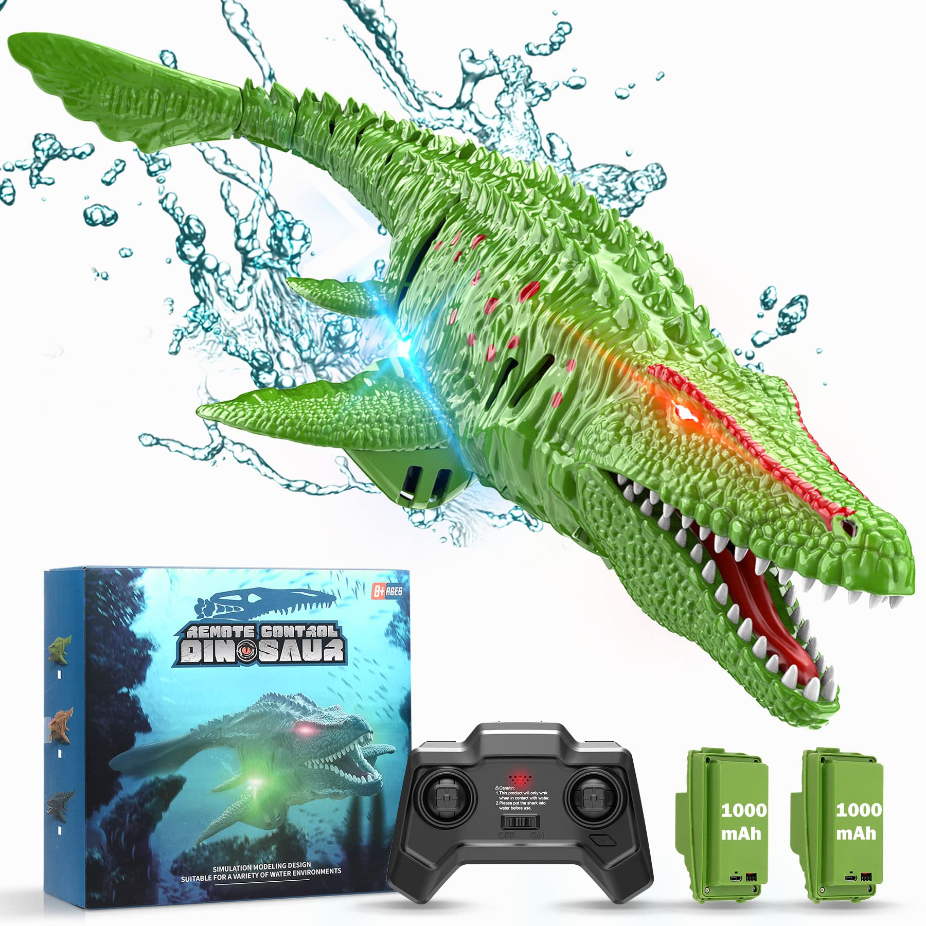 HScopter Remote Control Dinosaur, 2.4G Water Toys RC Boat with Light Module Batteries Boat for Swimming Pool Lake Bathroom Bath Birthday Party Kids Boys Girls