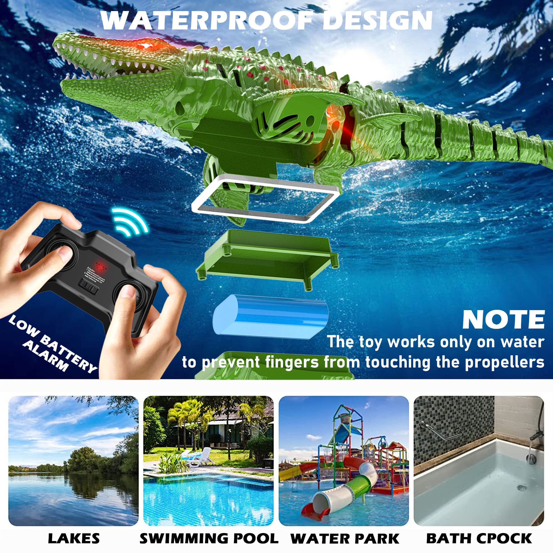 HScopter Remote Control Dinosaur, 2.4G Water Toys RC Boat with Light Module Batteries Boat for Swimming Pool Lake Bathroom Bath Birthday Party Kids Boys Girls