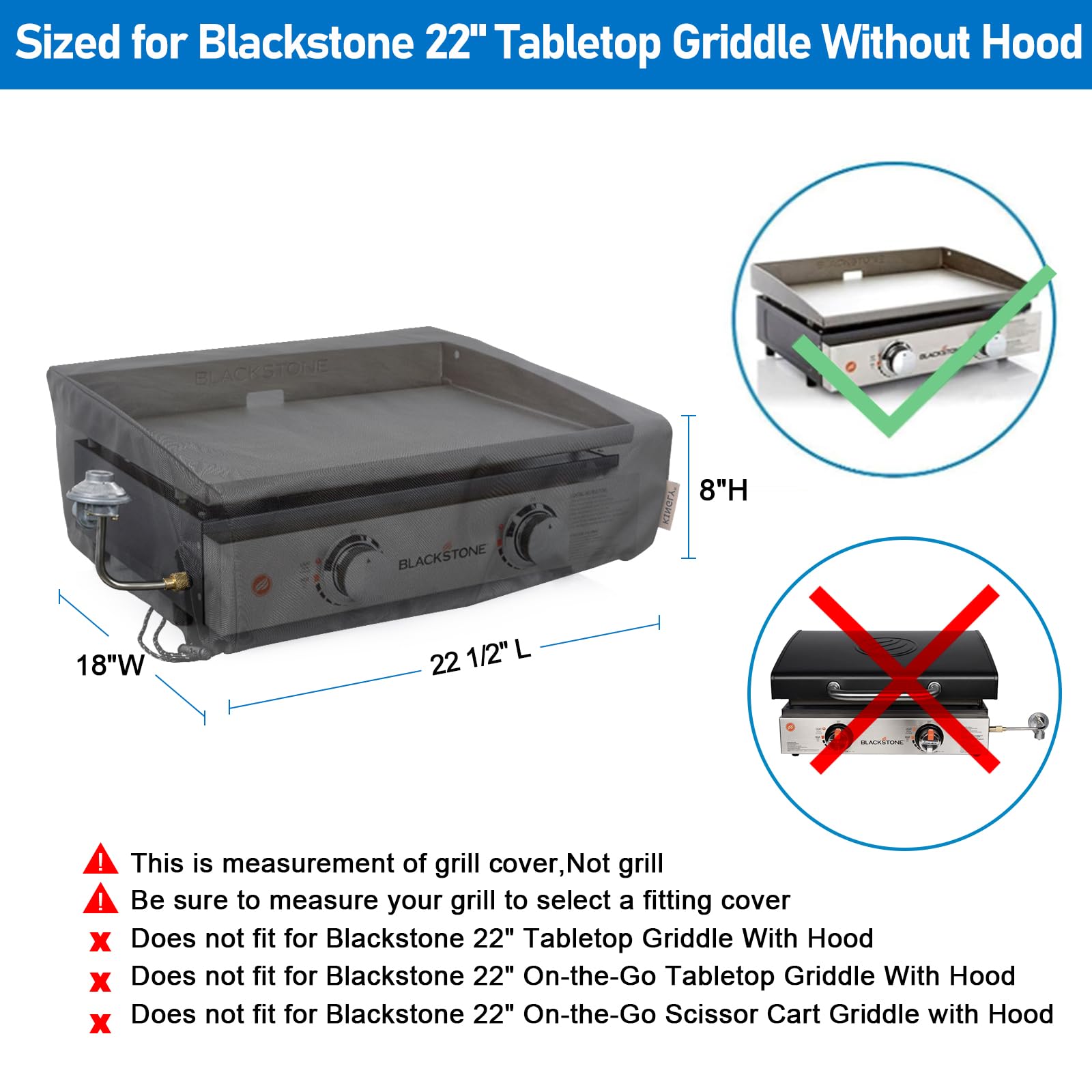 Griddle Cover for Blackstone 22 inch Griddle,900D Strong Tear Resistant Material Flat Top Grill Cover,100% Waterproof UV & Fade Resistant Grill Cover Fits Blackstone 22" Tabletop Griddle without Hood