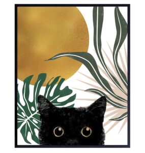 mid century cat wall art - abstract wall art - minimalist wall decor - aesthetic room decor - botanical mid-century modern wall decor - cat wall decor for bedroom living room women men - cat gifts