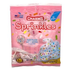 Charms Sprinkles Lollipops, Vanilla Flavored Pops with Sprinkles NET WT. 2.53 oz