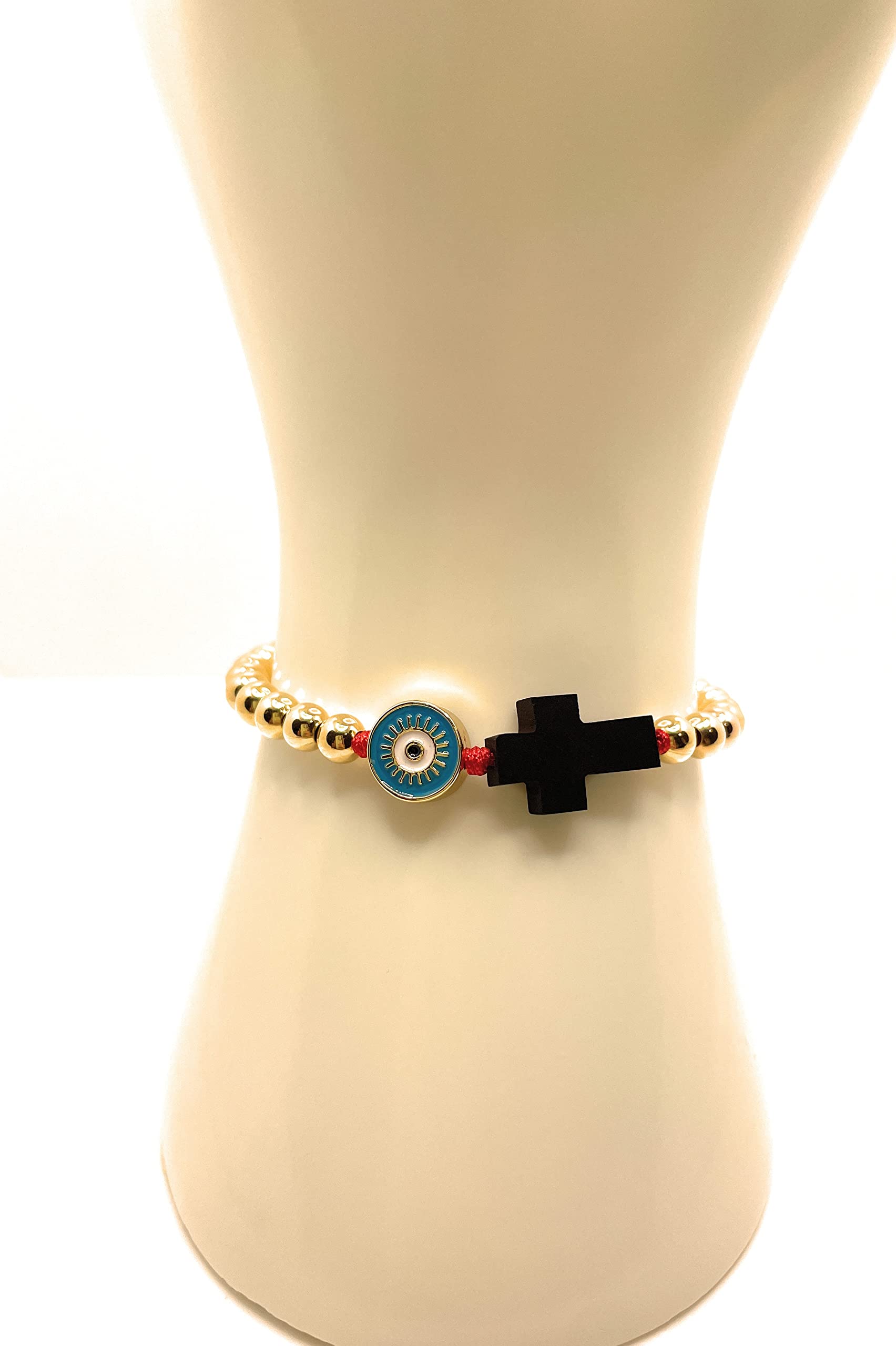 Azabache Bracelet, Azabache Cross Bracelet, Evil Eye bracelet, Protection Bracelet, Gold Beaded Bracelet for Women, Evil Eye Luck Bracelet, Dainty Bracelet, Women Jewelry, Red String Bracelet.