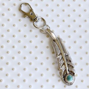 Silver Boho Feather Western Turquoise Zipper Pull for Backpacks, Cute Rhinestone Purse Charms, Unique Custom Handbag Jewelry, Personalized Zipper Charms, Camera Bag Charms, Cool Key Chain Charm