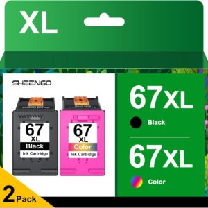 SHEENGO Remanufactured Ink Cartridge Replacement for HP 67XL Ink Cartridges Black Color Combo Pack for Envy 6055e 6055 6052 6075 Envy Pro 6455e 6455 6475 6458 DeskJet 4155 2755e 2755 (Black, Color)