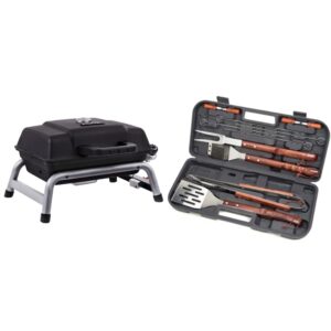 char-broil portable 240 liquid propane gas grill & cuisinart cgs-w13 wooden handle tool set (13-piece), black