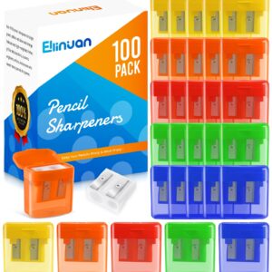 100 Pack Pencil Sharpeners Bulk - Double Hole Pencil Sharpener Manual with Cover for School Kids, Small Cute Pencil sharpeners Handheld for Students School Classroom Supplies