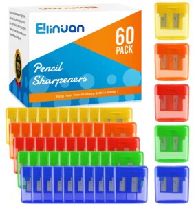 60 pack pencil sharpeners bulk - double hole pencil sharpener manual with cover for school kids, small cute pencil sharpeners handheld for students school classroom supplies