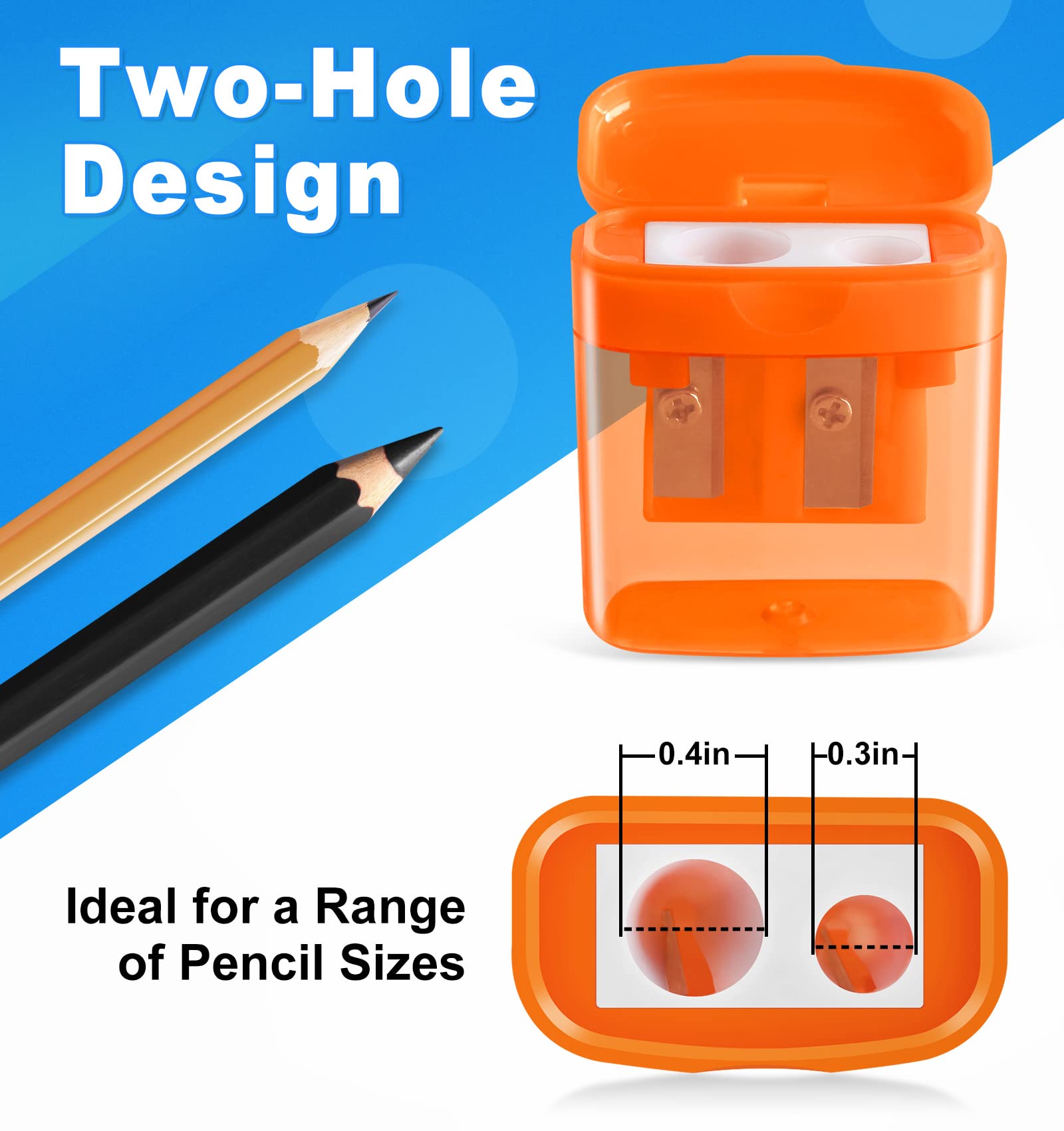 60 Pack Pencil Sharpeners Bulk - Double Hole Pencil Sharpener Manual with Cover for School Kids, Small Cute Pencil sharpeners Handheld for Students School Classroom Supplies