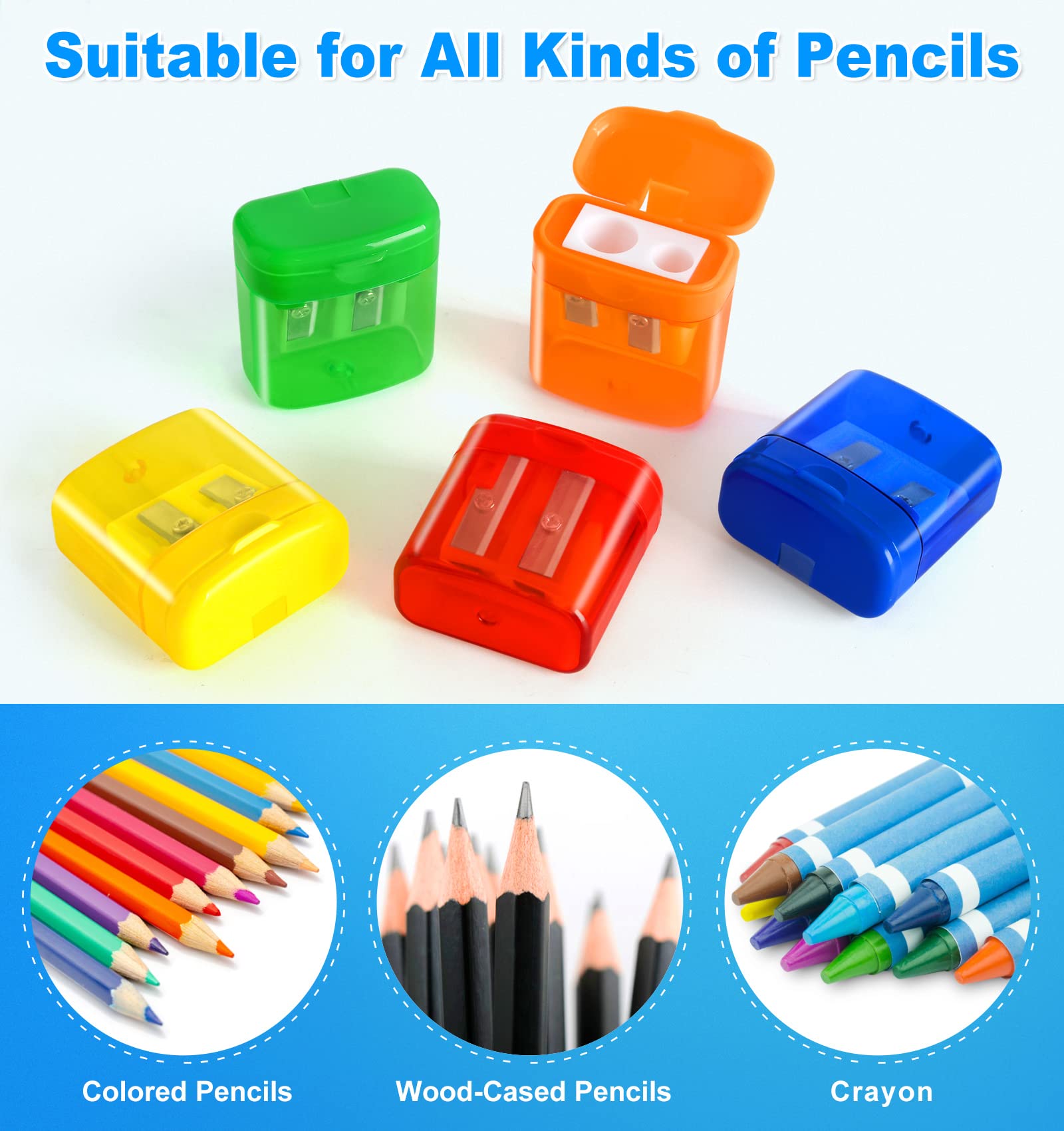 60 Pack Pencil Sharpeners Bulk - Double Hole Pencil Sharpener Manual with Cover for School Kids, Small Cute Pencil sharpeners Handheld for Students School Classroom Supplies