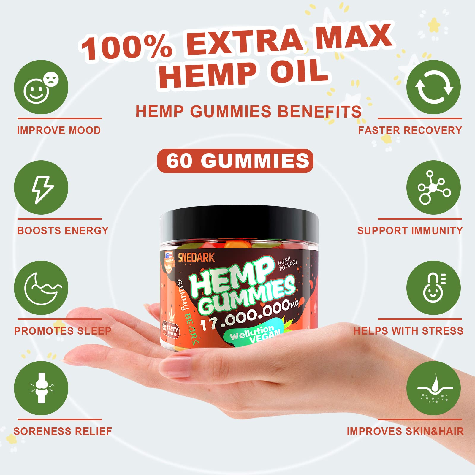 Hemp Gummies - Great for Peace & Relaxation, Soothes Soreness and Discomfort in The Body, High Potency Hеmр Oil Extract, Natural Fruity Flavors - Made in USA