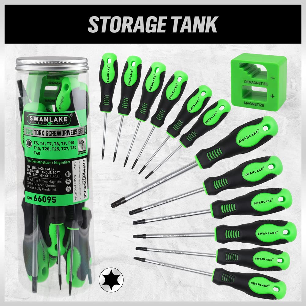 SWANLAKE Magnetic Torx Screwdriver Set - 13 Pieces - T5 to T40 Star Screwdrivers