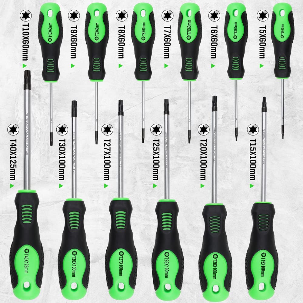 SWANLAKE Magnetic Torx Screwdriver Set - 13 Pieces - T5 to T40 Star Screwdrivers