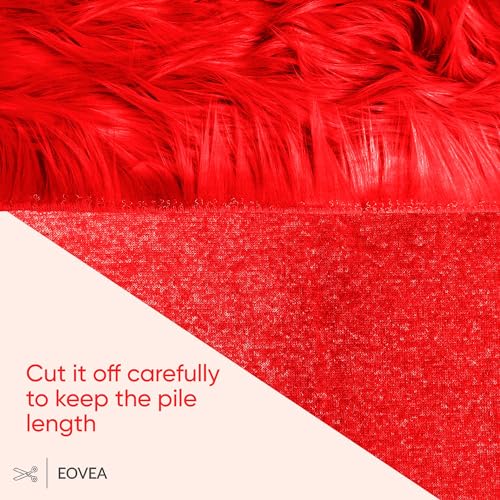 EOVEA - Faux Fur Fabric Square - Shaggy Faux Fur Trim - Precut Fluffy Faux Fur Patch - Craft Fur Fabric Material - Hobby & Craft Supply for DIY, Costume, Decoration, Gnome (30"X36", Red)