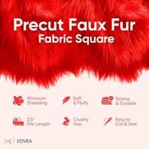 EOVEA - Faux Fur Fabric Square - Shaggy Faux Fur Trim - Precut Fluffy Faux Fur Patch - Craft Fur Fabric Material - Hobby & Craft Supply for DIY, Costume, Decoration, Gnome (30"X36", Red)