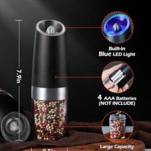 FORLIM Gravity Electric Salt and Pepper Grinder Set, Automatic Pepper Grinder Shakers Mill, Upgraded Batteries Powered Adjustable Coarseness with LED, One Hand Operation Perfect for Kitchen