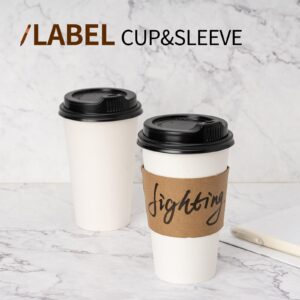 YEEHAW 【16 oz 50 Pack Disposable Paper Coffee Cups with Lids & Sleeves, To Go Hot Cups for Coffee, Hot Liquid, Chocolate, Juice, Hot Beverage Drinking Cup, Ideal for Cafes, Bistros