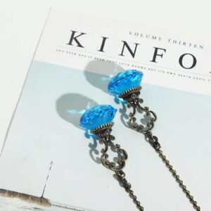 2pcs Light Blue Crystal Fan Pull Diamond Drop Vintage Pull Chain Ceiling Pull Chain Extender with Connector