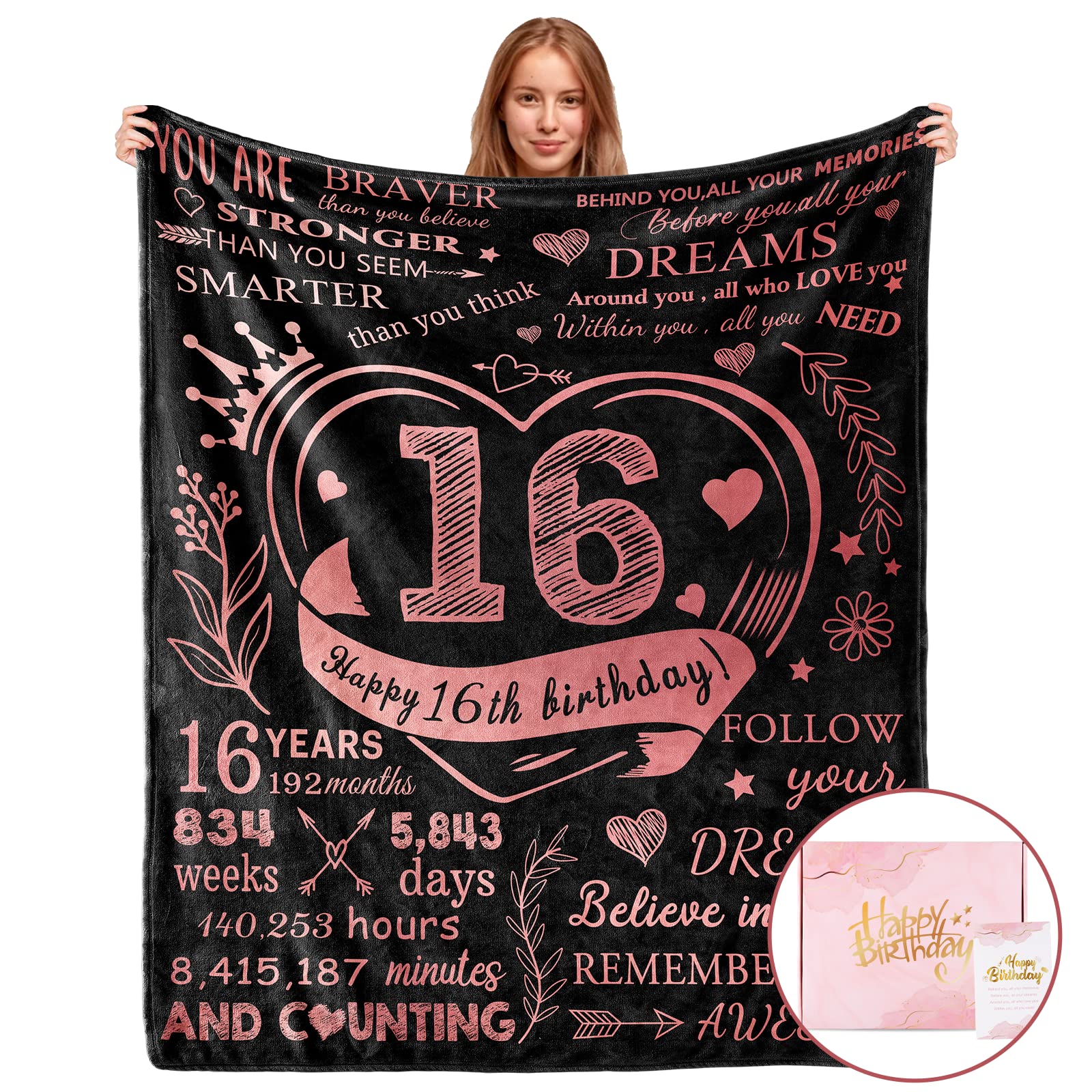 Sweet 16 Gifts for Girls with Gift Box, 16th Birthday Gifts for Girls, Gifts for 16 Year Old Girls, 16th Birthday Gifts Ideas, Sweet Sixteen Gifts for Girls, Sweet 16 Birthday Decorations Blanket