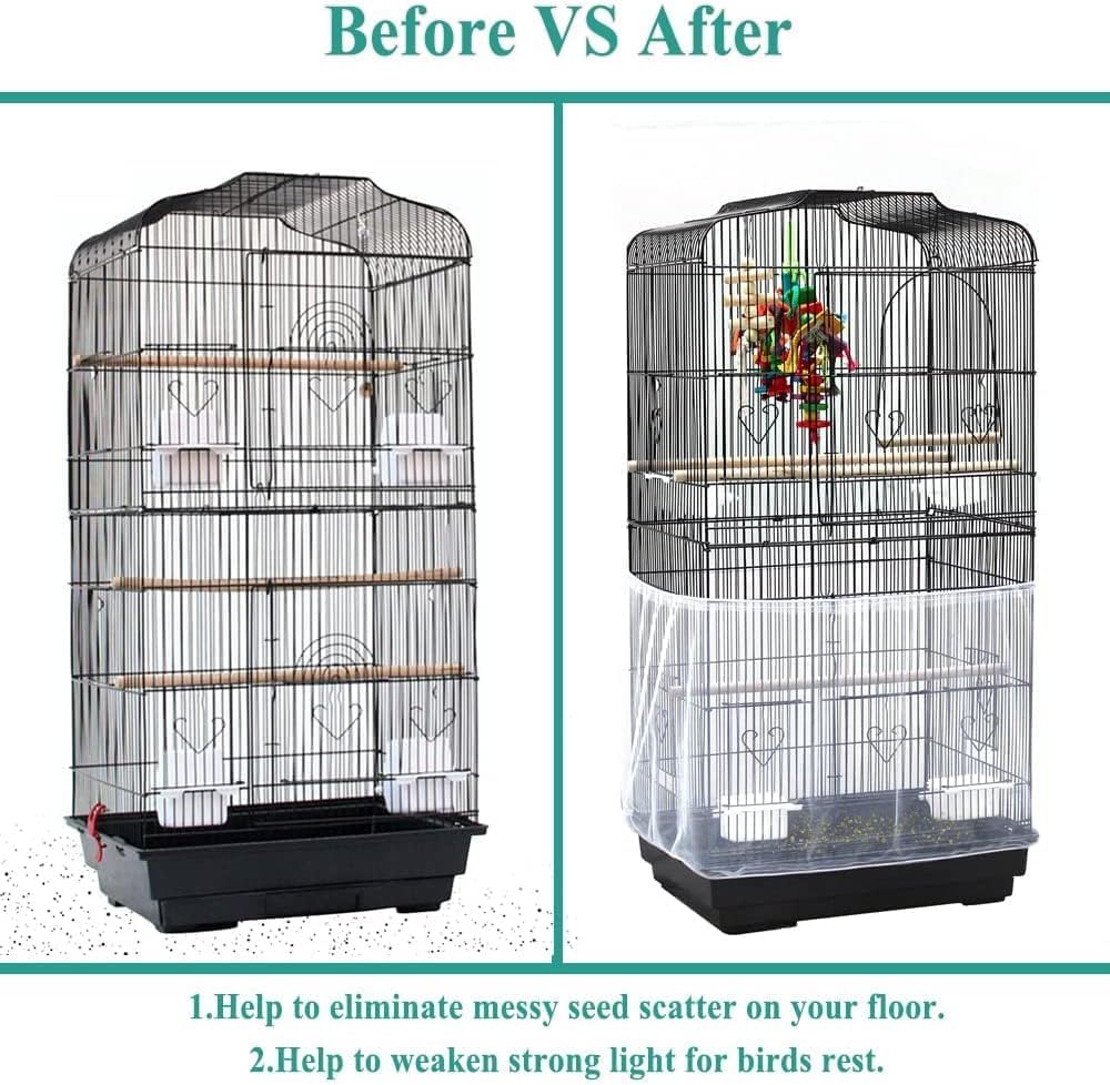 lustrioustoy Bird Cage Seed Catcher, Large, Seed Catcher Guard Net Cover, Prevent Scatter and Mess, Soft Airy Cage Net Stretchy Skirt, Prevent Scatter and Mess(White, 118 x 15.7 Inch)