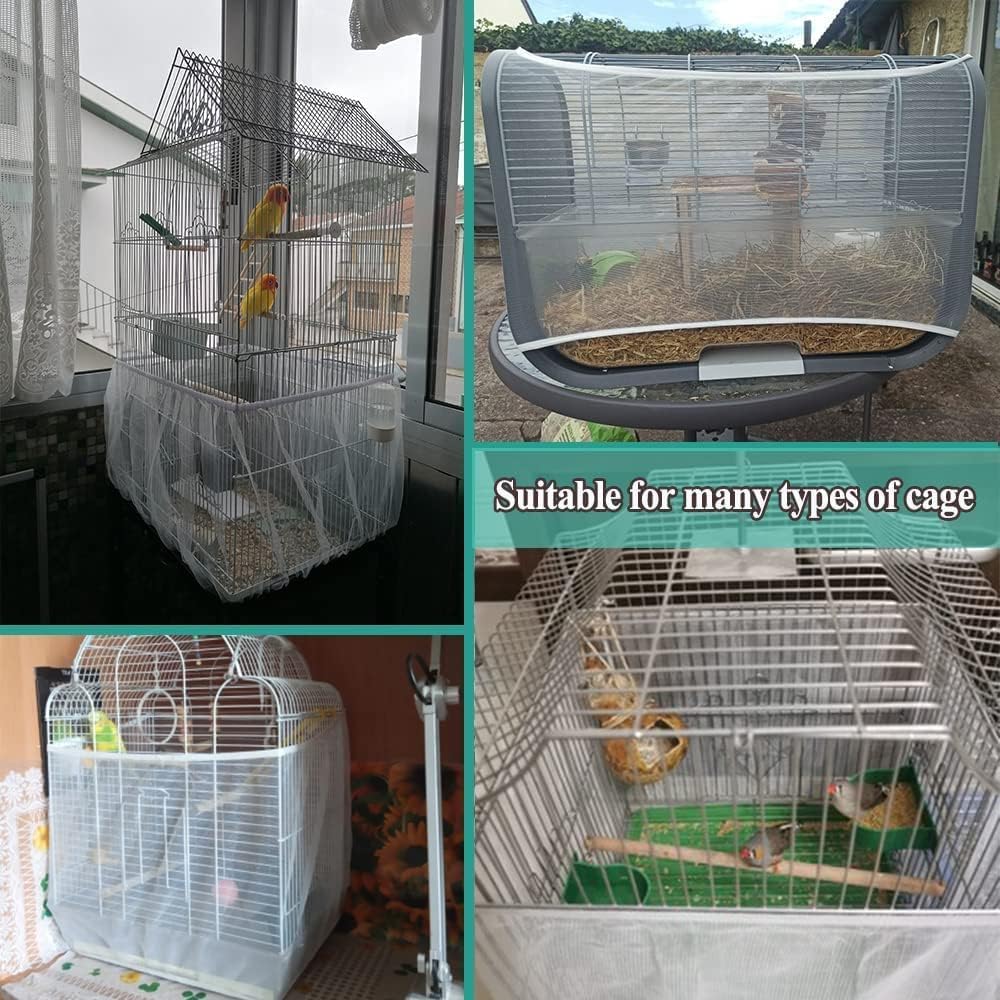 lustrioustoy Bird Cage Seed Catcher, Large, Seed Catcher Guard Net Cover, Prevent Scatter and Mess, Soft Airy Cage Net Stretchy Skirt, Prevent Scatter and Mess(White, 118 x 15.7 Inch)