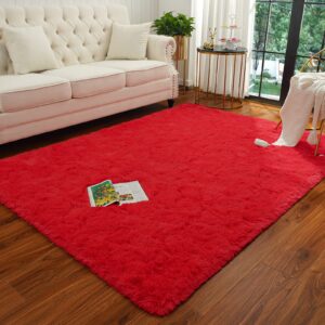 Chicrug Soft Area Rug for Bedroom Living Room Plush Fluffy Rug 8x10 Feet, Shag Furry Area Rug Carpet Non Shedding for Nursery Children Kids Girls Room Home Decorative, Red