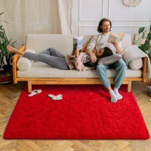 Chicrug Soft Area Rug for Bedroom Living Room Plush Fluffy Rug 8x10 Feet, Shag Furry Area Rug Carpet Non Shedding for Nursery Children Kids Girls Room Home Decorative, Red