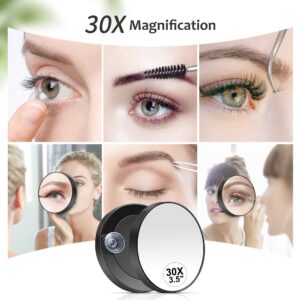 MIYADIVA 30X Magnifying Mirror, Small Magnifying Mirror with Suction Cup and Tweezers, As a Travel Mganifying Mirror, Compact Mirror Set for Plucking Eyebrows 3.5 Inches