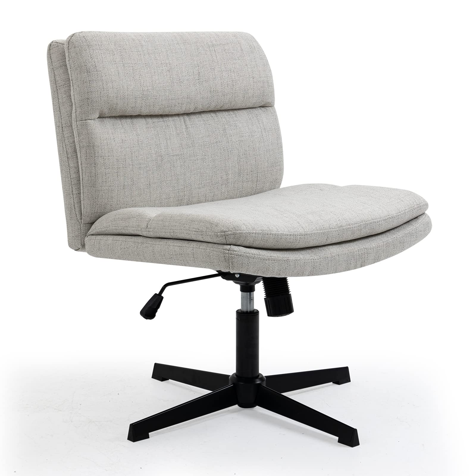 LONWIK Armless Wide Office Desk Chair No Wheels, Modern Fabric Swivel Vanity Chair, 120°Rocking Ergonomic Criss Cross Legged Computer Task Chair(Gray)