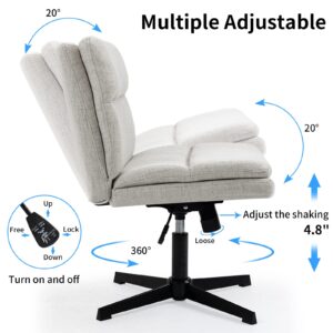 LONWIK Armless Wide Office Desk Chair No Wheels, Modern Fabric Swivel Vanity Chair, 120°Rocking Ergonomic Criss Cross Legged Computer Task Chair(Gray)