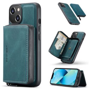 Phone Case for iPhone 14 6.1 inch Wallet Cover with Tempered Glass Screen Protector and Credit Card Holder Zipper Stand Leather Cell Accessories iPhone14 5G i i-Phone i14 iPhone14case Women Blue