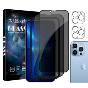 Cnarery [2+2 Pack] Privacy Screen Protector for iPhone 13 Pro Max 6.7 inch with Camera Lens Protector, Ture 28° Anti Peeping Anti Spy Tempered Glass Film, Bubble Free, 9H Hardnes