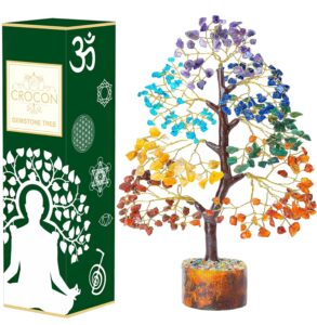 crocon seven chakra crystal tree of life - gemstone tree - 7 chakra tree - crystal tree for positive energy - feng shui - money tree bonsai - gem stone tree + home decor - thoughtful gift for women