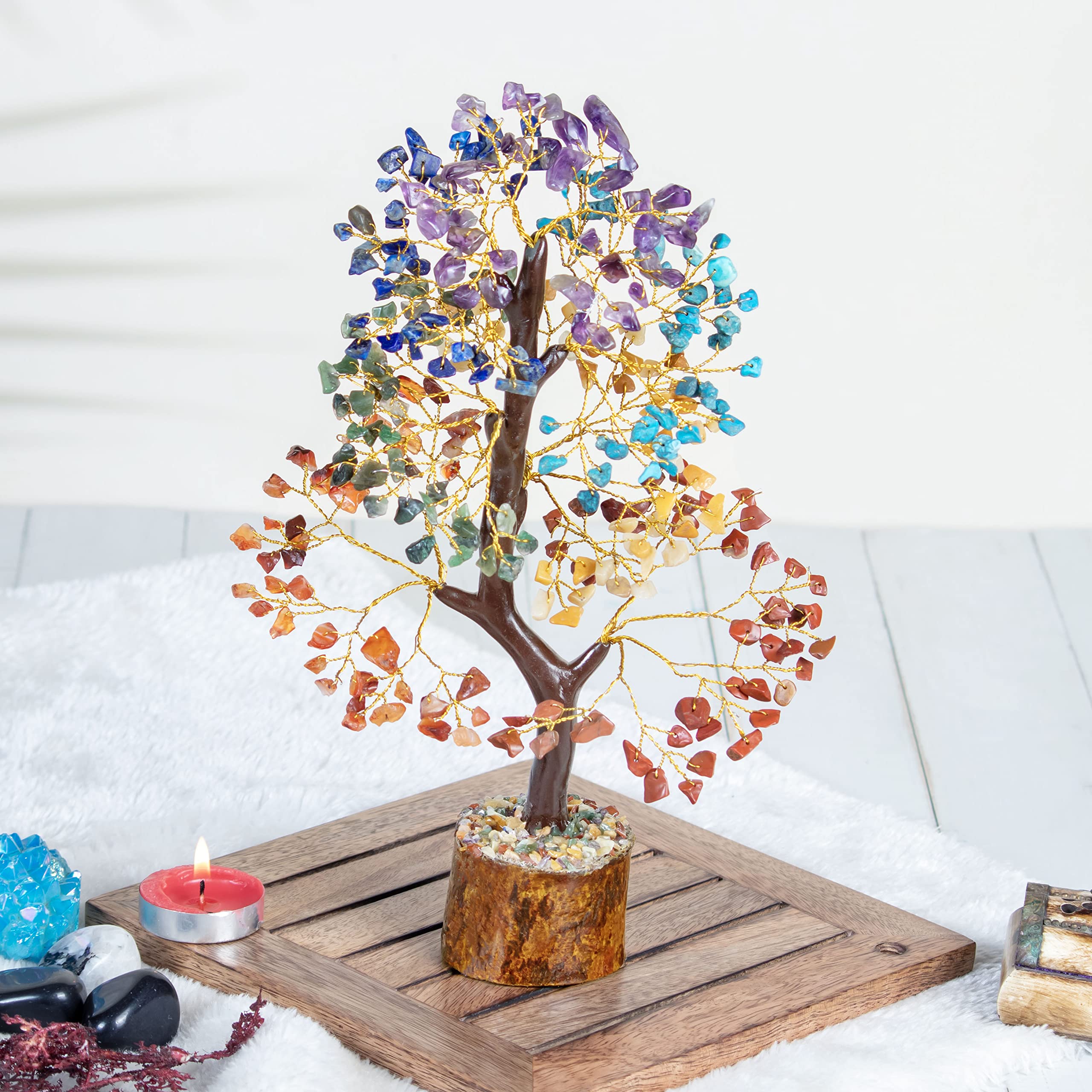 Crocon Seven Chakra Crystal Tree of Life - Gemstone Tree - 7 Chakra Tree - Crystal Tree for Positive Energy - Feng Shui - Money Tree Bonsai - Gem Stone Tree + Home Decor - Thoughtful Gift for Women