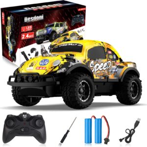 Desdoni Remote Control Car, Light Up RC Car Toys, 2.4GHz 1:24 Scale 15KM/H Off-Road with Cool LED Lights Racing Rechargeable Toy Car for Christmas Birthday Kids Boys Girls for 4-7 8-12 Year Old