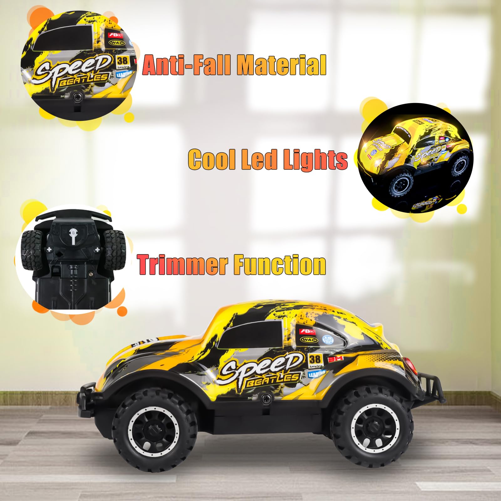 Desdoni Remote Control Car, Light Up RC Car Toys, 2.4GHz 1:24 Scale 15KM/H Off-Road with Cool LED Lights Racing Rechargeable Toy Car for Christmas Birthday Kids Boys Girls for 4-7 8-12 Year Old