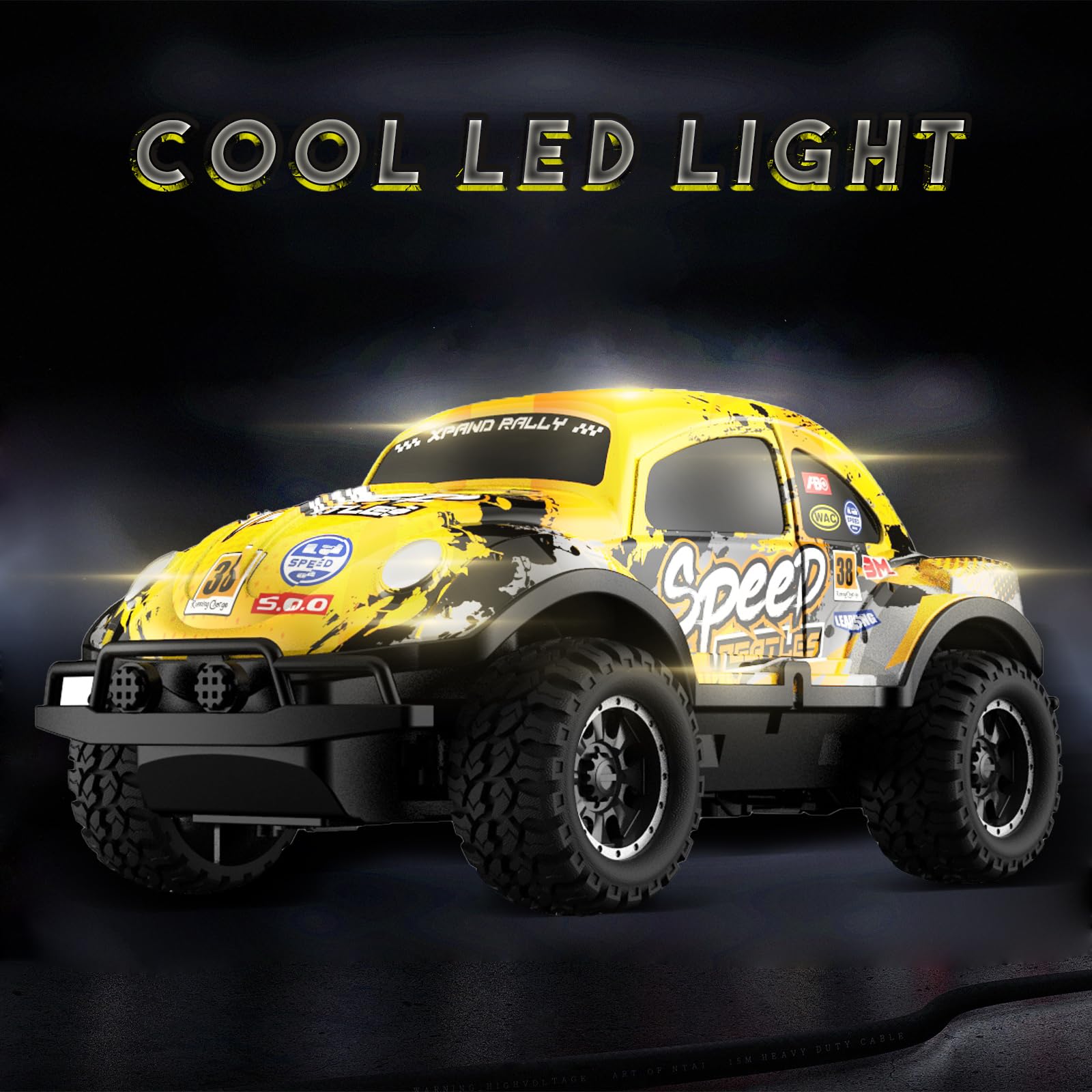 Desdoni Remote Control Car, Light Up RC Car Toys, 2.4GHz 1:24 Scale 15KM/H Off-Road with Cool LED Lights Racing Rechargeable Toy Car for Christmas Birthday Kids Boys Girls for 4-7 8-12 Year Old