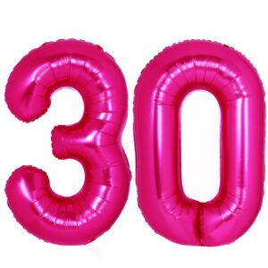40 inch giant hot pink number 30 balloon, helium mylar foil number balloons for birthday party, 30th birthday decorations for kids and adults, 30 year anniversary party decorations supplies