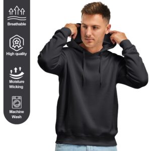 Zrycn Mens Hoodie Sweatshirt for Men, Plush Fleece Pullover Hooded Sweatshirts for Men, Soft Cotton-Blend Plain Casual Hoodies Black