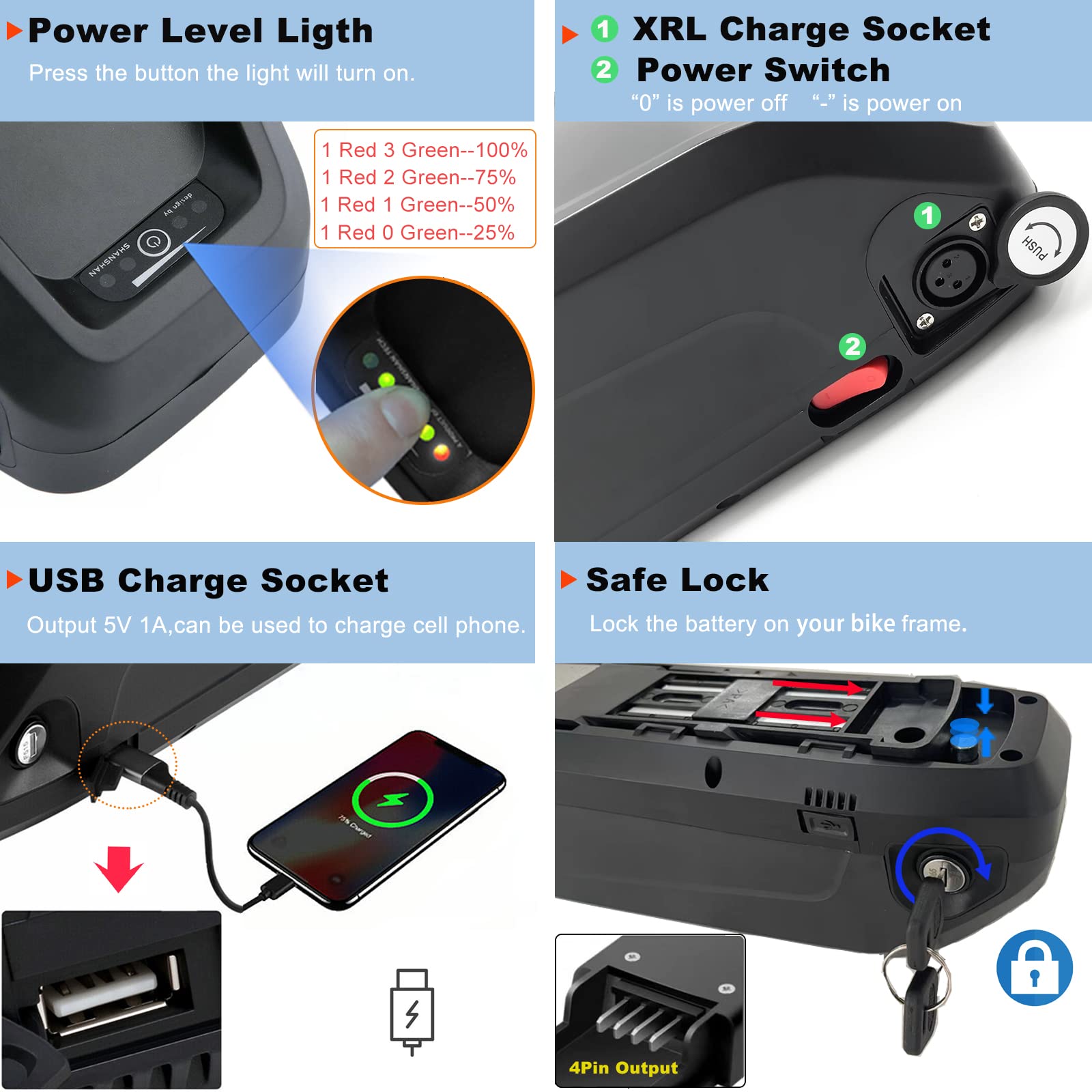 FcotMiue Ebike Battery Pack 52V 15Ah Electric Bike Downtube Batteries for 500W 750W 1000W Bafang Voilamart AW Ebikeling and Other Motor Convertion kit DIY