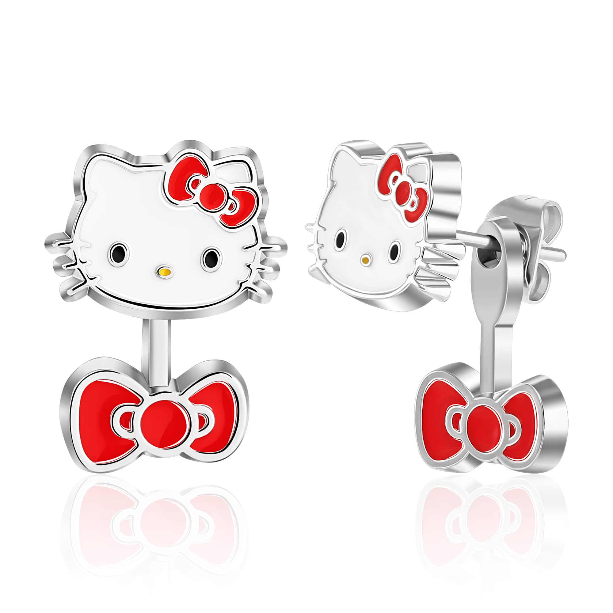 Sanrio Hello Kitty Girls Front Back Stud Earrings - Enamel Hello Kitty Earrings Officially Licensed