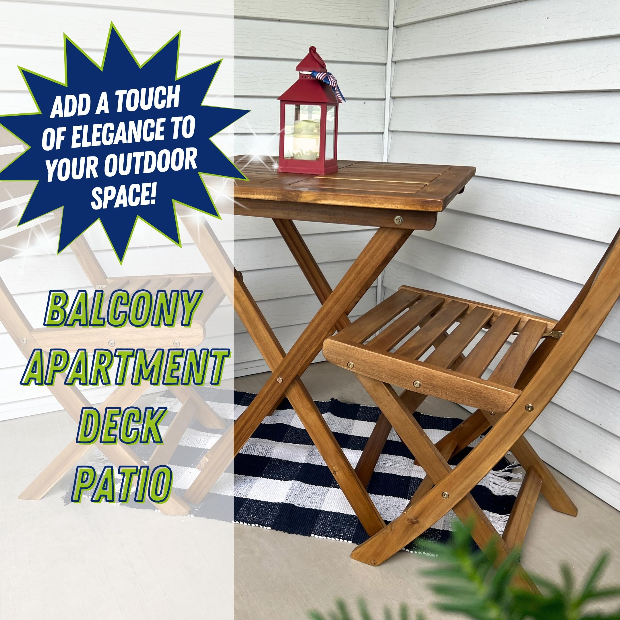 Patio Wise Folding Outdoor Patio Table, Foldable Acacia Wood Bistro Deck Bar, Small Portable Apartment Balcony & Porch Furniture, 23½ Inches Long x 23½ Inches Deep x 28¼ Inches High, Teak