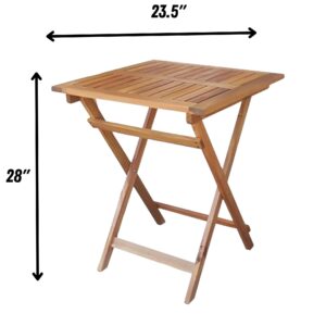 Patio Wise Folding Outdoor Patio Table, Foldable Acacia Wood Bistro Deck Bar, Small Portable Apartment Balcony & Porch Furniture, 23½ Inches Long x 23½ Inches Deep x 28¼ Inches High, Teak