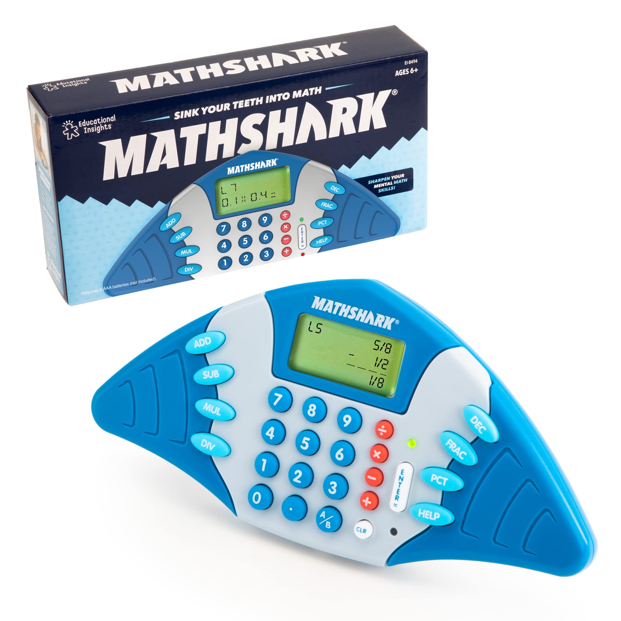 Educational Insights MathShark Digital Math Game, Handheld Electronic Math Learning Game For Kids, Ages 6+