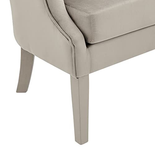 Iconic Home Sloane Accent Chair Velvet Vertical Channel Quilted Piped Stitching Barrel Back Design Upholstered Flared Legs Modern Contemporary, Taupe