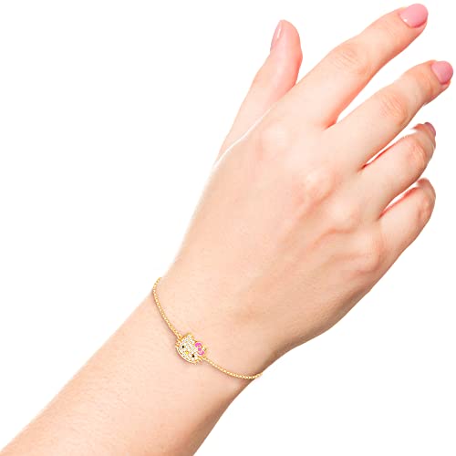 Hello Kitty Bracelet for Women Official License, 18k Gold Flash-Plated and Pave Cubic Zirconia Lariat Bracelet