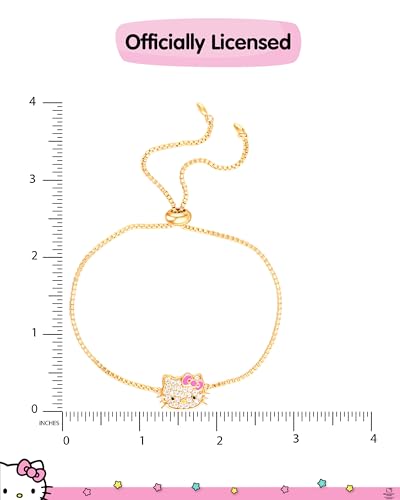 Hello Kitty Bracelet for Women Official License, 18k Gold Flash-Plated and Pave Cubic Zirconia Lariat Bracelet