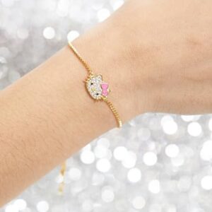 Hello Kitty Bracelet for Women Official License, 18k Gold Flash-Plated and Pave Cubic Zirconia Lariat Bracelet