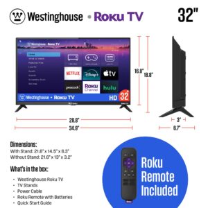 Westinghouse Roku TV - 32 Inch Smart TV, 720P LED HD TV with Wi-Fi Connectivity and Mobile App, Flat Screen TV Compatible with Apple Home Kit, Alexa and Google Assistant