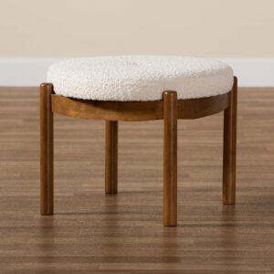 Baxton Studio Iliana Footstool, One Size, White/Walnut Brown